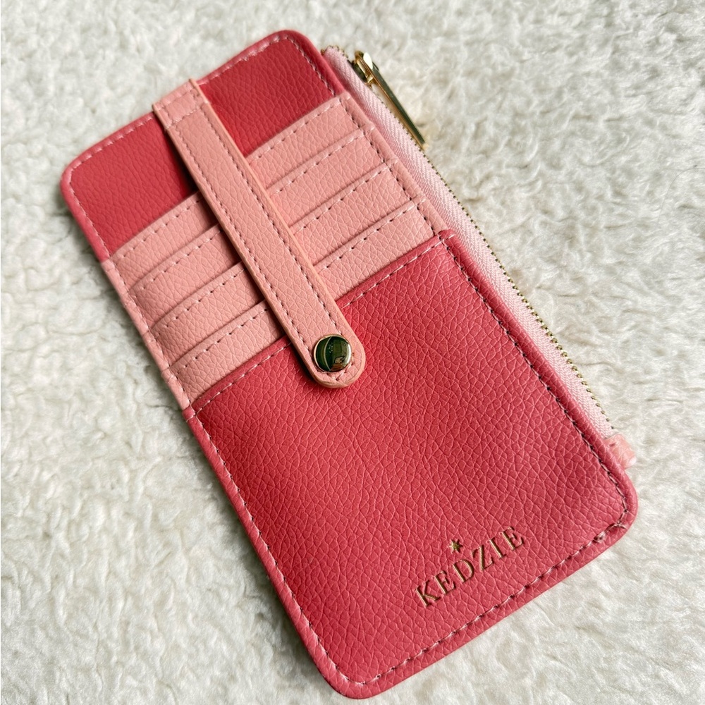 Kedzie Coral and Light Salmon Card Wallet w/Zipper Coin Pocket